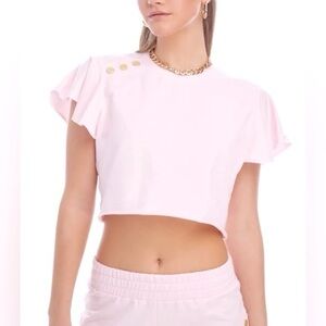 NWT Juicy Couture Ruffle Sleeve Crop Top Tee in Pink Whisper